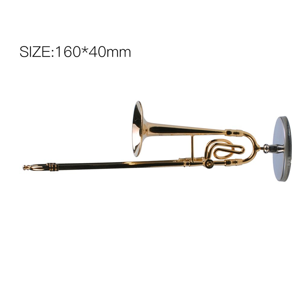 TSAI Mini trombón con Base de soporte instrumentos musicales fino chapado en oro artesanía en miniatura trombón decoración del hogar ornamento