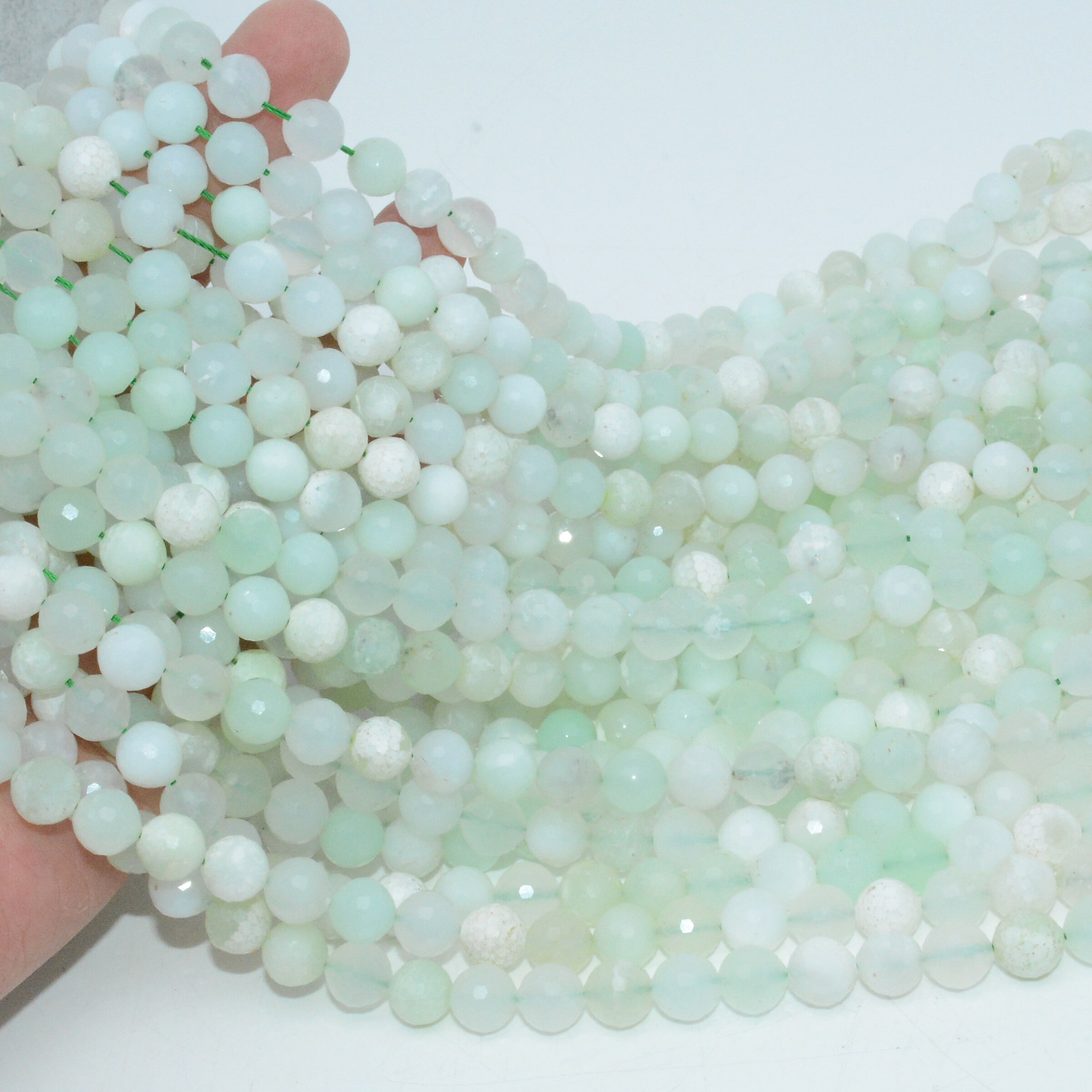 Natural Prase Opal Faceted Round Beads 8.8mm-9mm, Simple