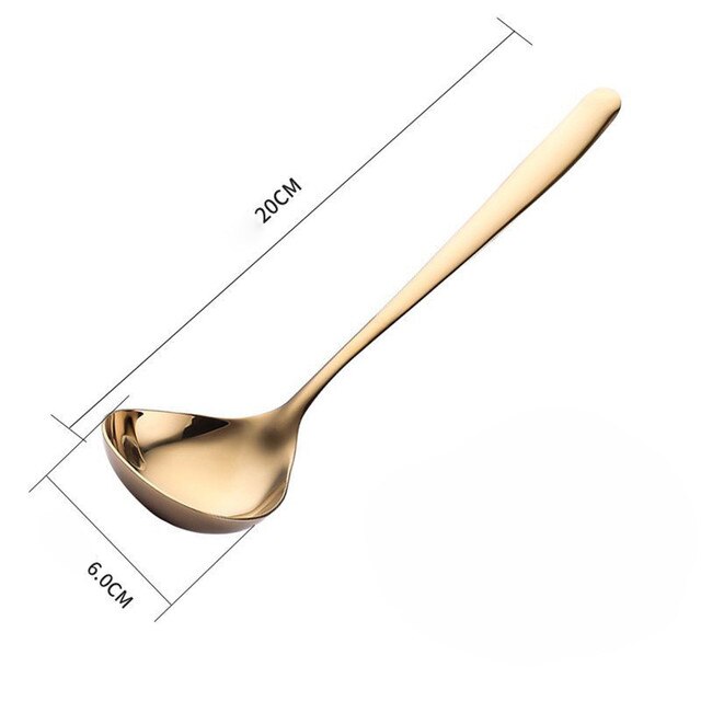 Long Handle Stainless Steel Spoon Dessert Rice Soup Spoon Teaspoon Cooking Spoons Kitchen Accessories Home Silverware Gadgets: Gold