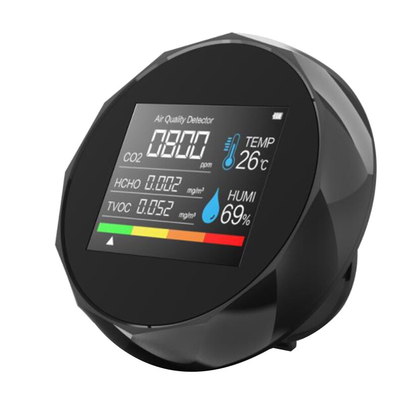 CO2-meter 6 In 1 Detector Voor Luchtkwaliteit Multifunctionele CO2 Tester Pm25 Tvoc Hcho Waarde Temperatuur Vochtigheid Display Lcd Scherm Met Achtergrondverlichting