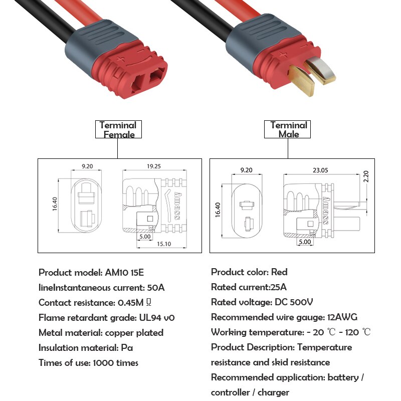 XT60PW 30U 90 Battery Male and Female Connector Plug with 150mm Wire High Current Connector for Battery Pack Aircraft Model