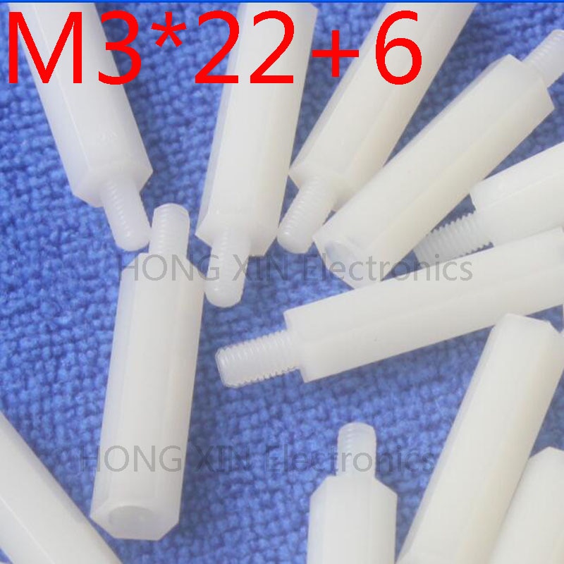 M3*22+6 hvite 1 stk 22mm nylon avstandsstykke standard  m3 mann-hunn avstandssett reparasjonssett pc verktøy