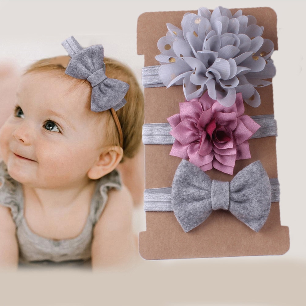 Faixa de cabelo tipo flor para menina, 3, pçs/set, acessórios infantis para cabelo, tiara turbante, chiffon