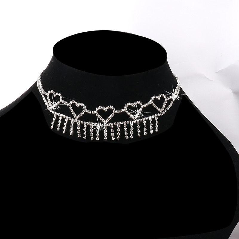 FYUAN Shine Five Heart Crystal Choker Necklaces for Women Korean Style Rhinestones Necklaces Statement Jewelry Party