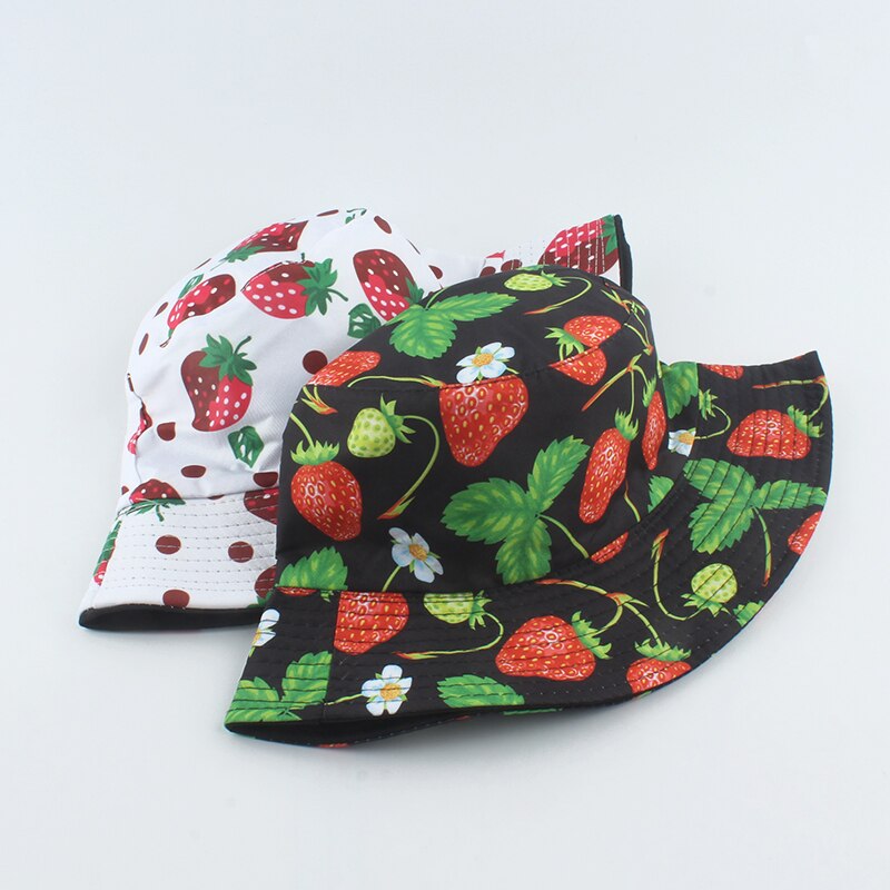 Chapeau seau imprimé Fruits fraise Kiwi ananas, pour femmes, chapeaux de soleil d&#39;été pour hommes, casquette de pêcheur Hip Hop Panama Gorros