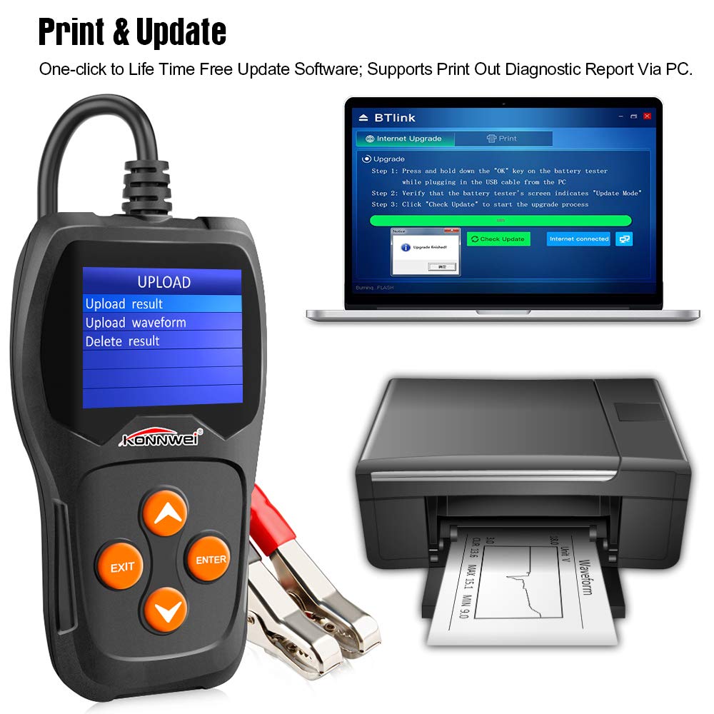 Car Battery Tester 12V 100-2000 CCA 220AH Automotive Battery Load Analyzer Alternator Tester Waveform Voltage Test