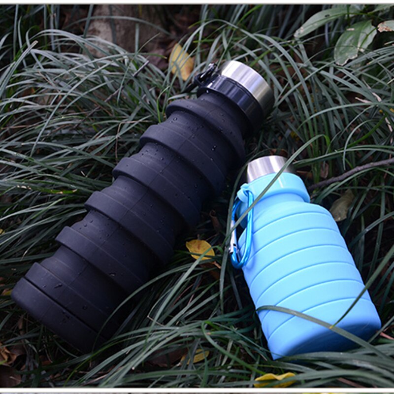 Siliconen Water Fles Squeeze Verstelbare Bpa Gratis Opvouwbare Lekvrije Bike Sport Flessen Met Haak Drinken Reizen Waterkoker 550ml