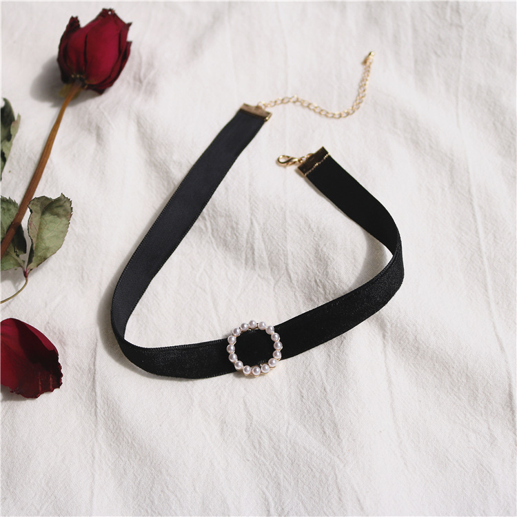 Vintage Pearl Velvet Chokers naszyjniki dla kobiet dziewczyn śliczne Retro geometryczne serce kołnierz naszyjnik biżuteria sztuczna hurtownia prezent: N0464 Black Roud