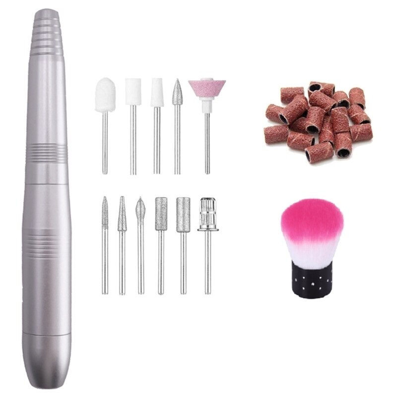 Elektrische Nail Boor Usb Machine Manicure Pedicure Polish Bits Met Schuurbanden T4MB: Zilver