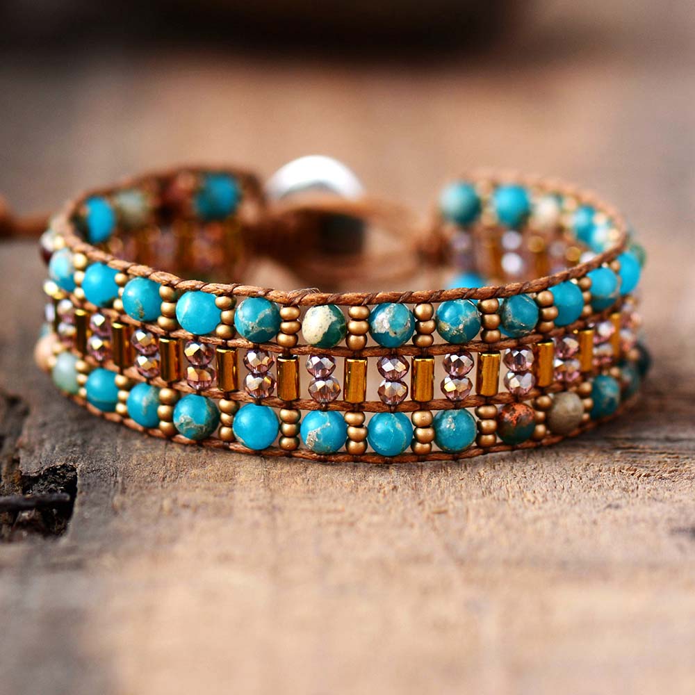 High End Women Boho Bracelet Natural Stone Seed Beads Wrap Bracelets Semi Precious Stone Beaded Cuff Bracelet