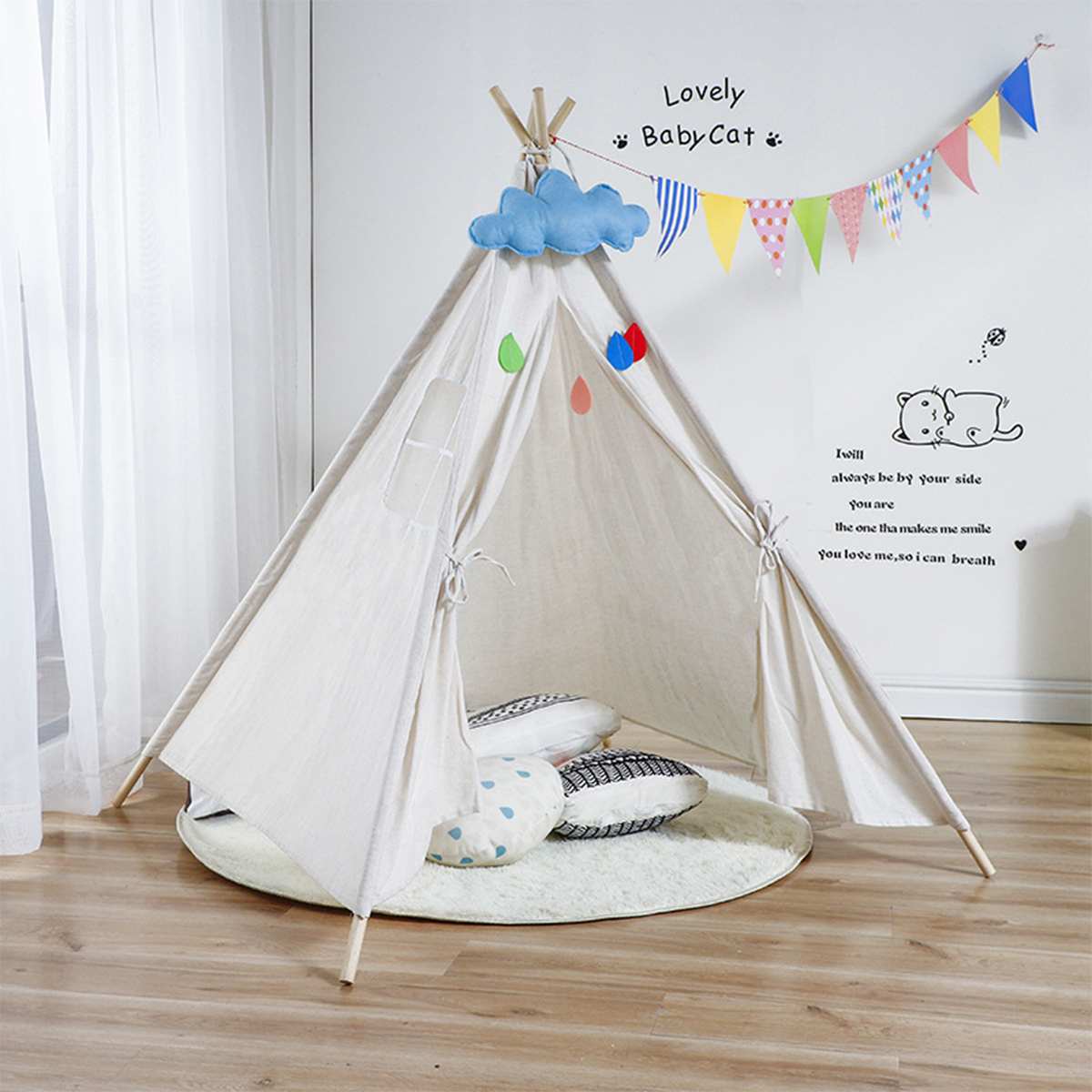 130cm Spielen-Zelt Tipi Dreieck KidsTent Tipi Leinwand Schlafen Kuppel Tipi Haus Wigwam Zimmer freundlicher Zelt Spiel-haus
