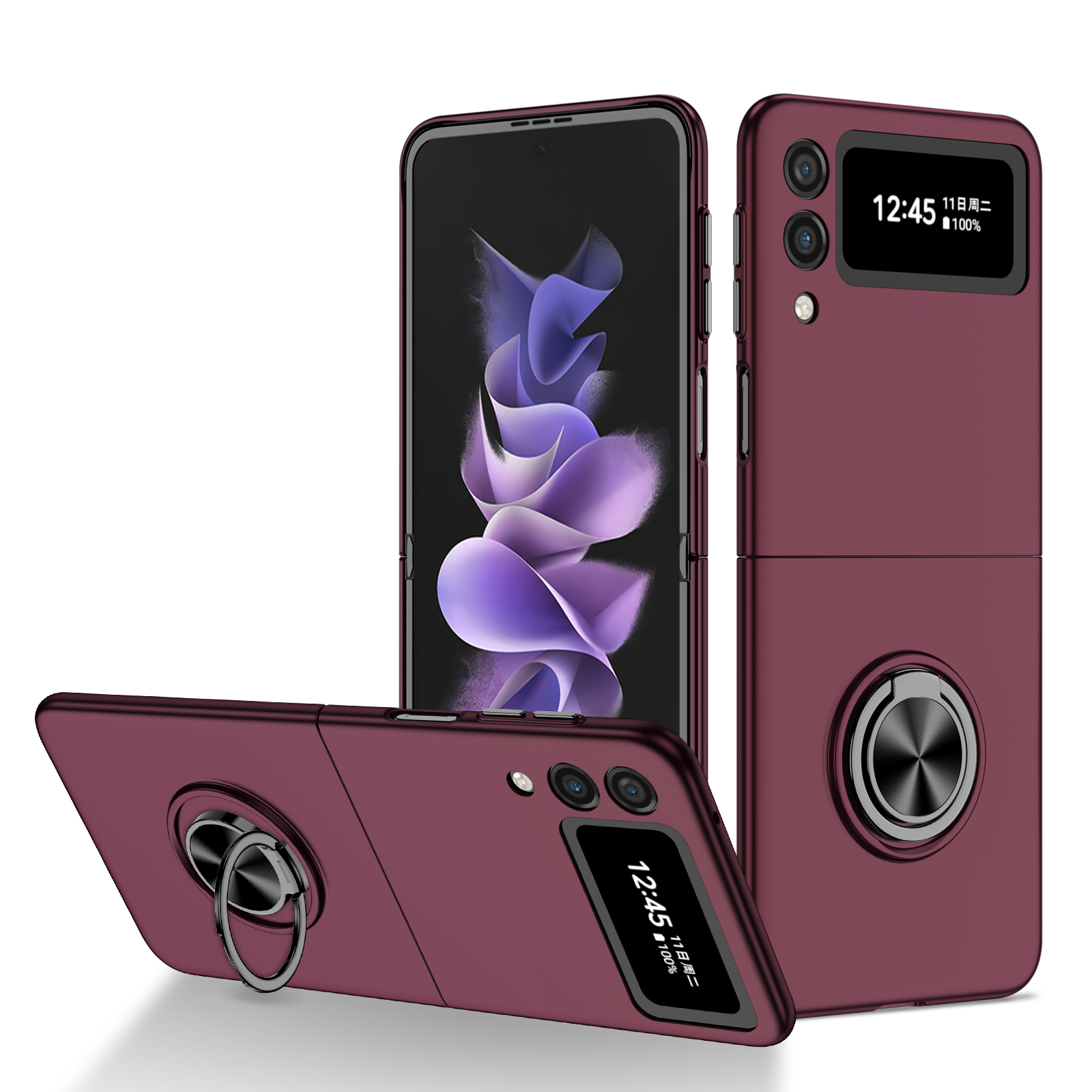 Funda con anillo antiarañazos para Samsung Galaxy Z Flip 3 5G Flip3, funda protectora antideslizante para Samsung Z Flip 3: for Samsung Z Flip 3 / Color vino