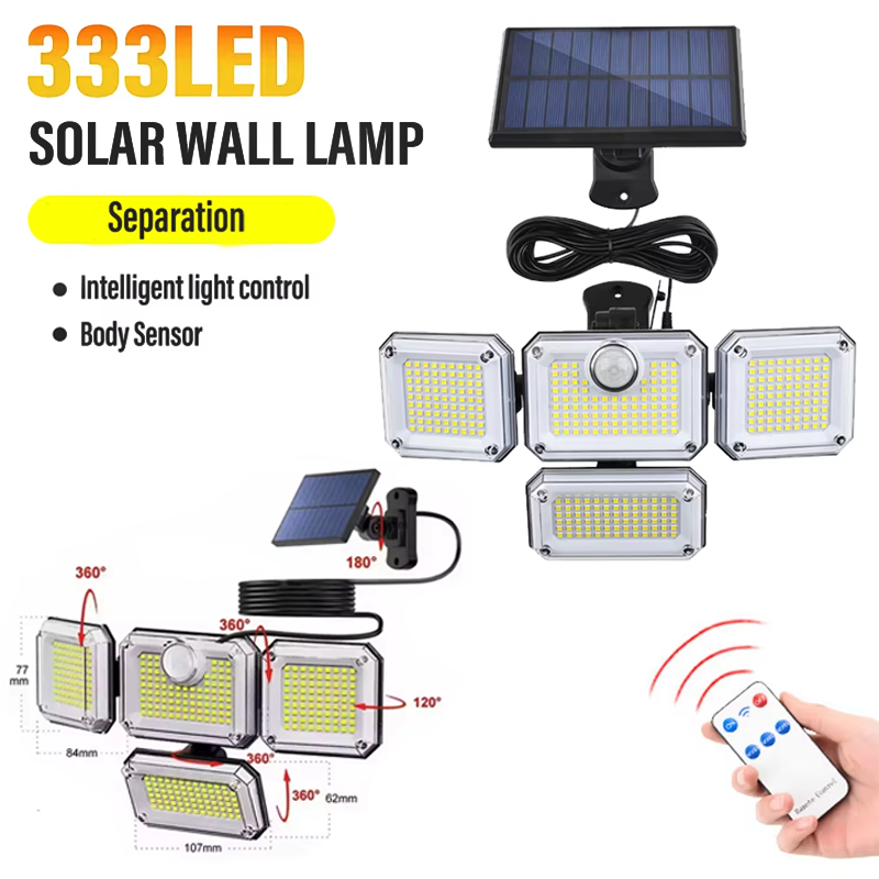 Solarne lampy zewnętrzne 122/333 LED Solar IP65 wodoodporne z 3 trybami regulacji oświetlenia lampy uliczne do garażu taras ogrodowy