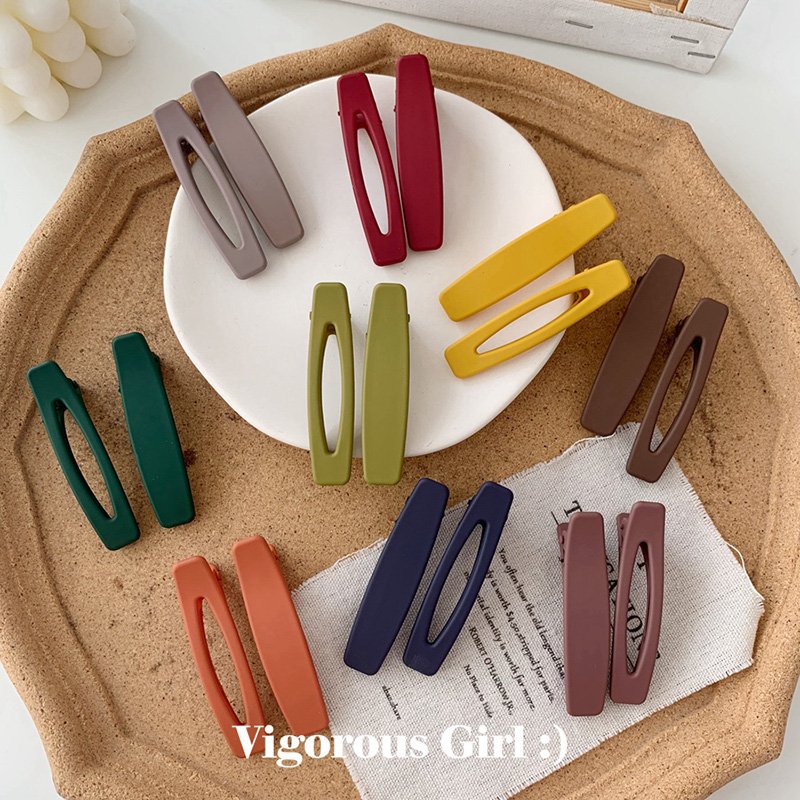 2PC Korea Macaron Color Hair Clips Acrylic Barrettes Geometric Hollow Matte Hair Clips For Girls Women Hair Accessories