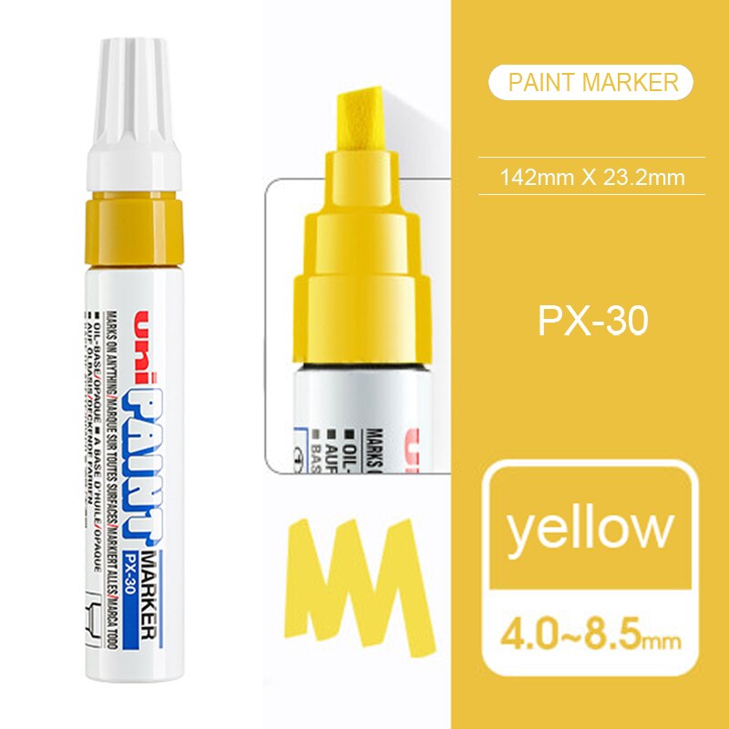 1pcs Japan UNI PX-30 Paint Pen Thick Word Wide Touch Up Pen Notes Industrial Pen Oblique Head Thick Oily Pen Permanent Marker: Yellow