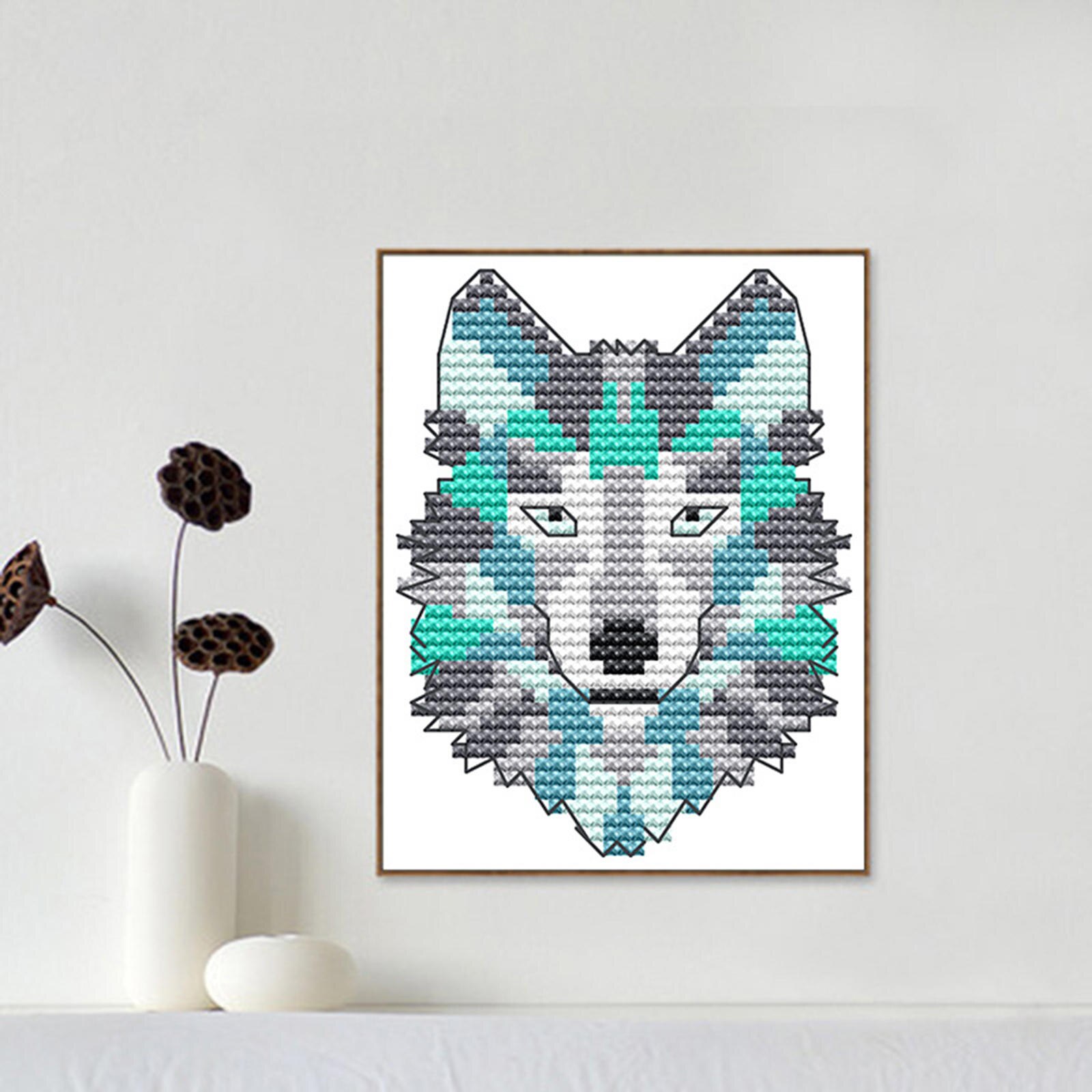 Stamped Cross Stitch Kit Pre-printed Abstract Animal Pattern 14CT 15x15cm