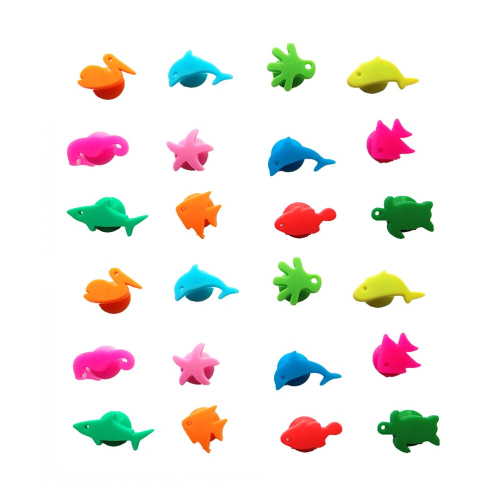 24 pcs Wine Glass Markers Marine Animals Suction Cup Silicone Cup Sign for Champagne Cocktail