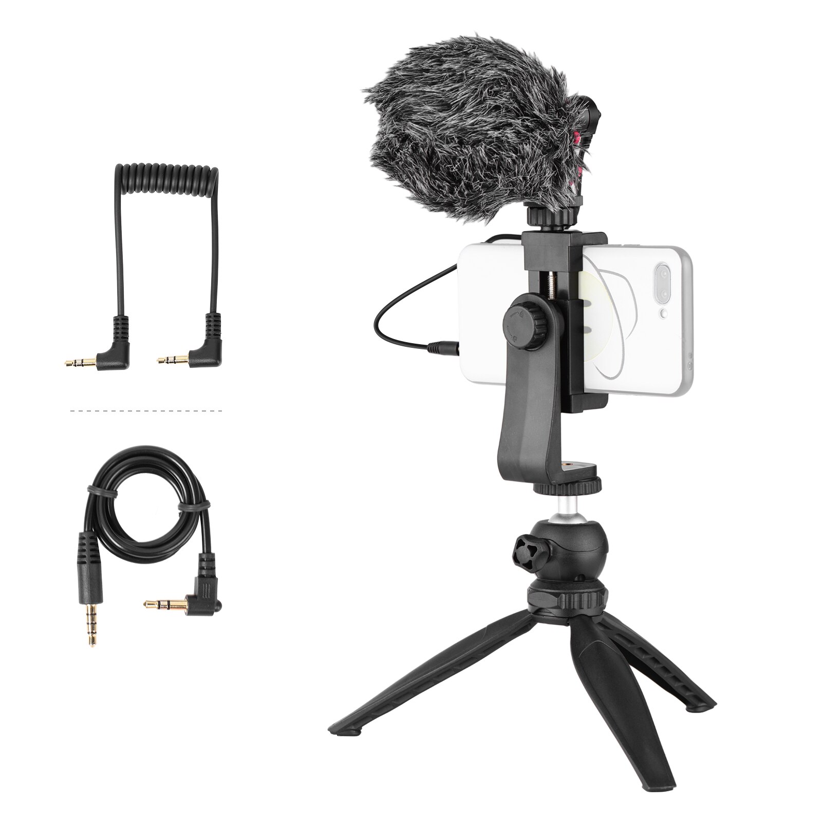 Mobile Phone Video Recording Kit Tabletop Tripod Phone Holder Cardioid-directional Condenser Mic for Smartphone DSLR ILDC Camera