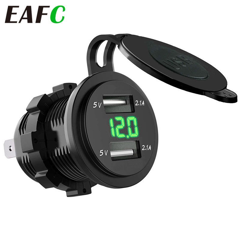 Eafc 12-24V Dual Usb Lader Socket Waterdichte Stopcontact 2.1a 10a Zekering Voor Motorfiets Auto Vrachtwagen Boot Adapter Aansluiting