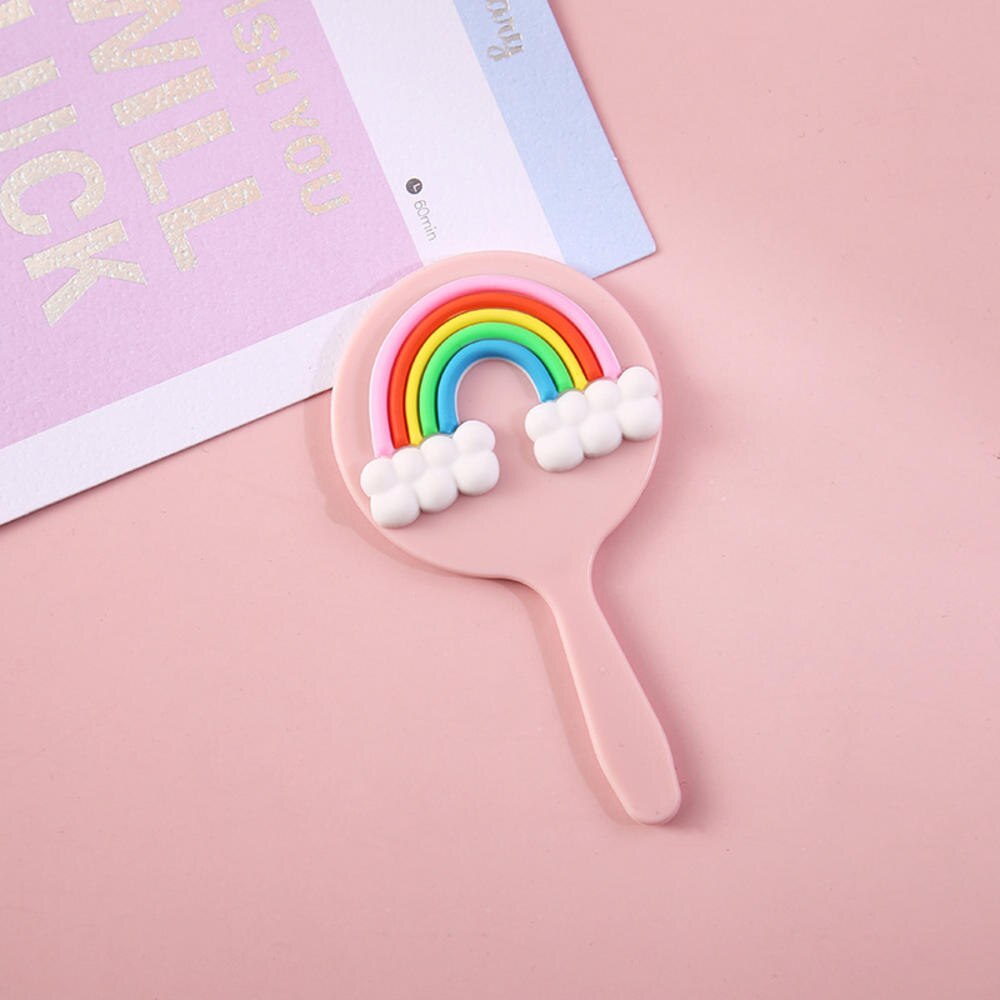 Espejo de mano con mango cuadrado para maquillaje, espejo de tocador, compacto, rectangular, con mango, para mujer: Pink