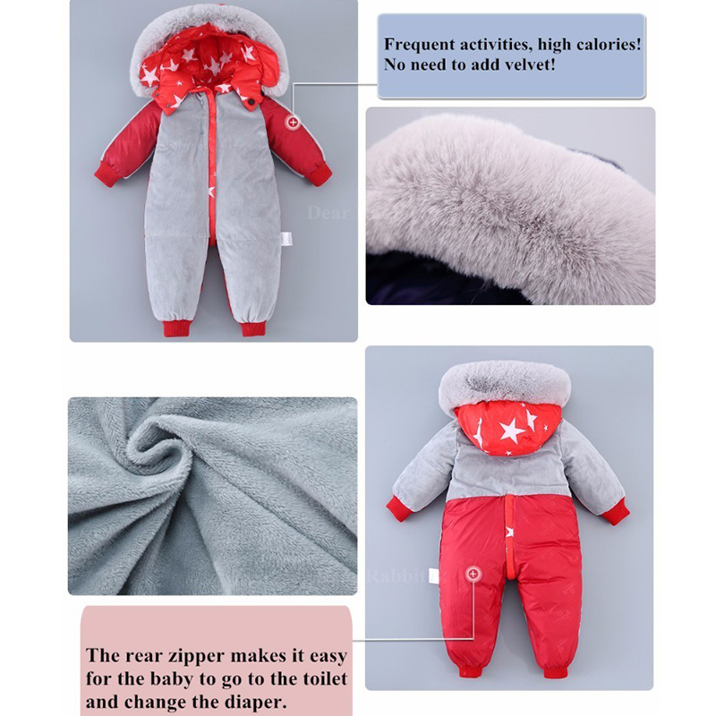 -30 russische pasgeboren Winter Snowsuit fur Hooded warm jongen Waterdicht donsjack voor baby meisje clothes1-4 jaar Romper sneeuw wear