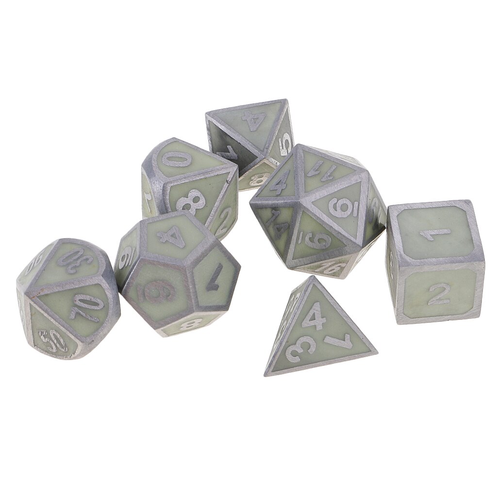 Set of 7 Multi-sided Dice D4-D20 for DND TRPG MTG Game Accessory DIY Glow In The Dark 0.62inch