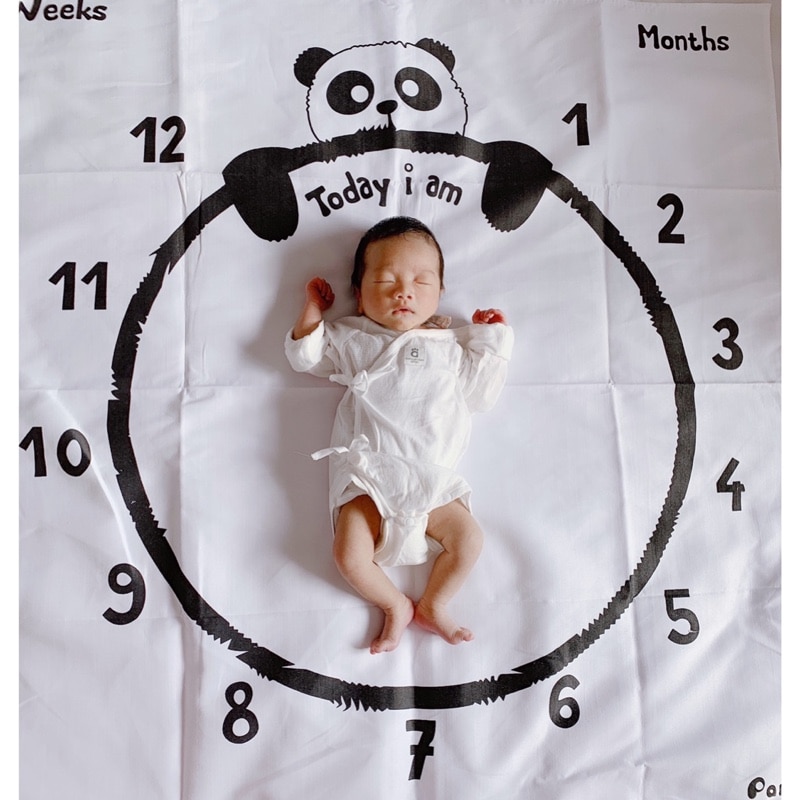 Bebis milstolpe filt panda tryck fotografi vecka månatlig tillväxt bakgrund tyg pojkar flickor barn kamera fotografering rekvisita