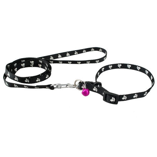 Verstelbare Nylon Kleine Hond Puppy Halsband & Leash Set met Poot S \ M \ L: Black / L