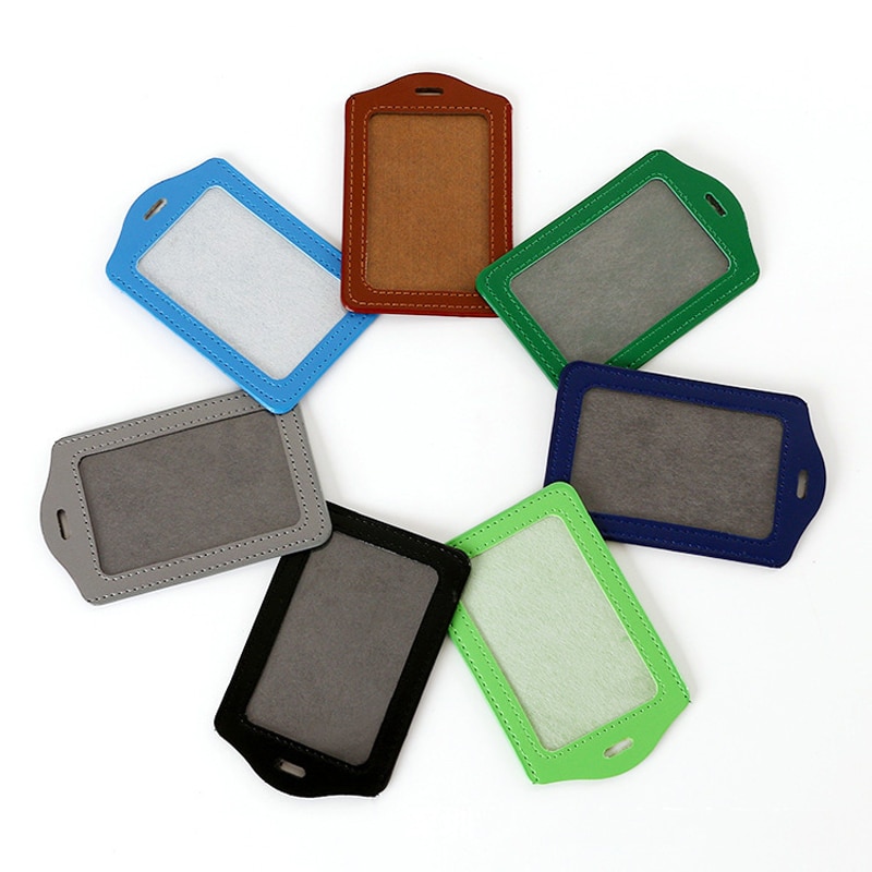 2pcs Pu Leather Card Holder ID Badge Case Credit Card Bank Card Storage Holder Certificate Set Office Stationery Random Color