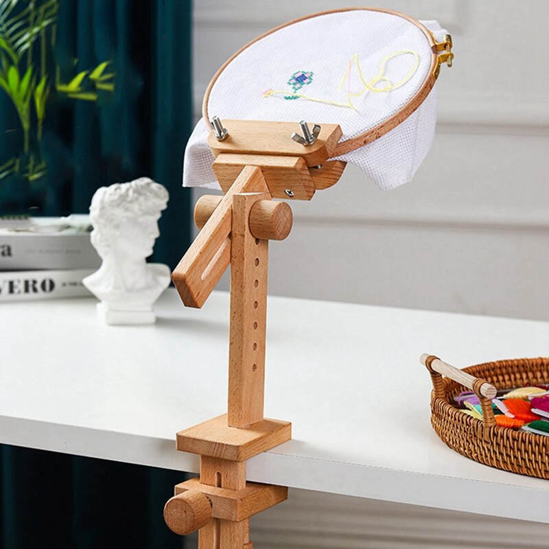 Drewniane, robić haftowania obręcz uchwyt obrót o 360 stopni regulowana podstawka biurowa przechodzić szew stojak, z haftem obręcz