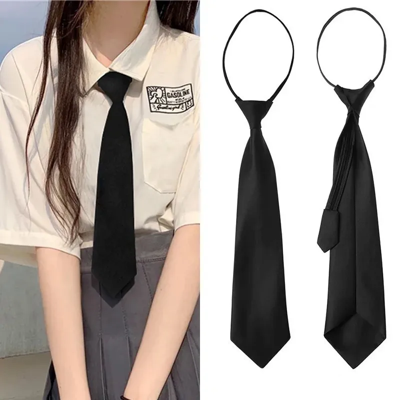 Uniforme JK para niñas, corbatas simples negras con cremallera para hombres, mujeres, estudiantes, puesta en escena, corbata mate, accesorios de disfraces,