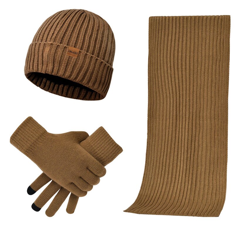 Esportes de inverno correndo quente malha cachecol gorro chapéu e luvas definir masculino macio elástico chapéu cachecol e luvas conjunto