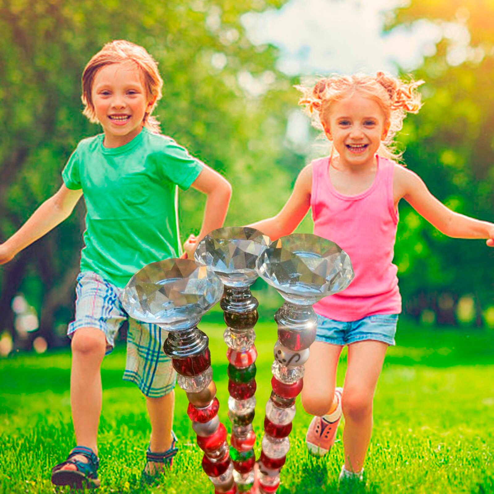 Piquets de jardin de rêve perlés, d'extérieur pour enfants, décoration de cour colorée en cristal arc-en-ciel