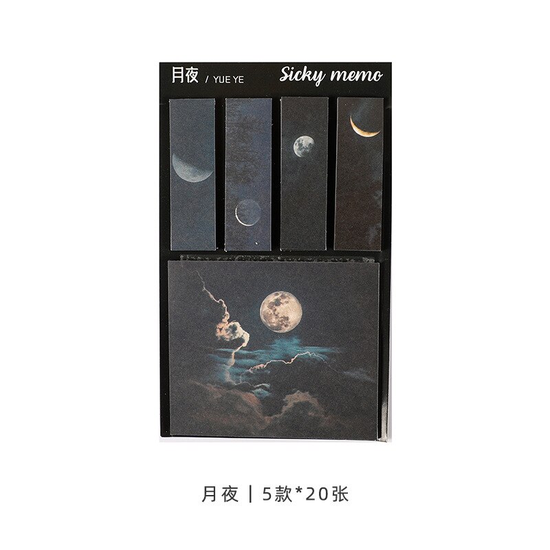 Domikee Leuke Creatieve Zelfklevende Kantoor School Memo Pad Student Draagbare Sticky Notes Pad Index Label Briefpapier Leveringen: moonlit night