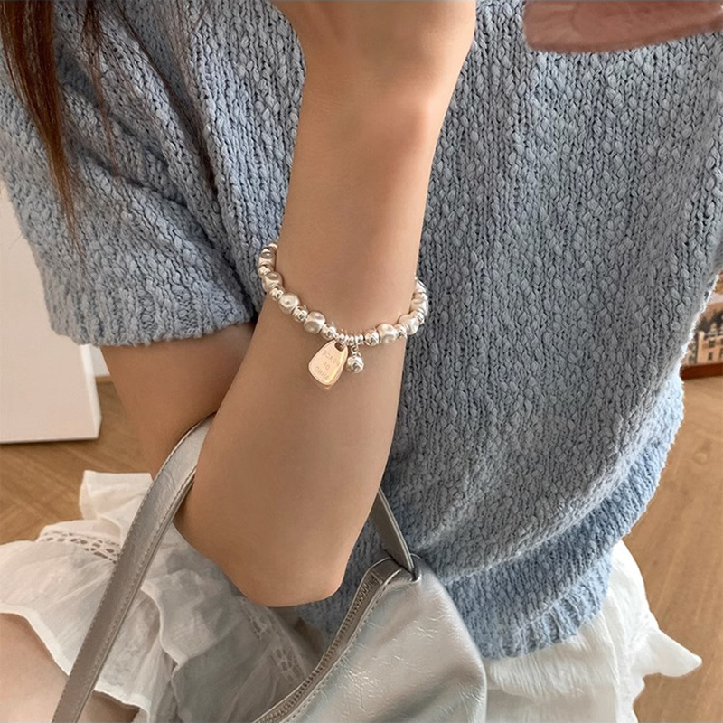 925 sterling zilveren geometrische armbanden met matte afwerking voor dames, letterkralen en vredessieraden.