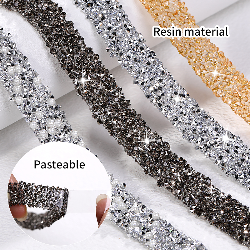 1 Yard Pasteable Strass Lint Zelf Garenloos Diamant Lint Lijm Op Diy Ambachten Telefoon Patches Applicaties Glitter Versieringen