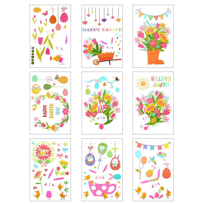 9 Sheets Easter Window Wall Stickers Removable Glass Static Sticker Decals Kids Room School Easter Party Decoration Home Decor: easter stickers