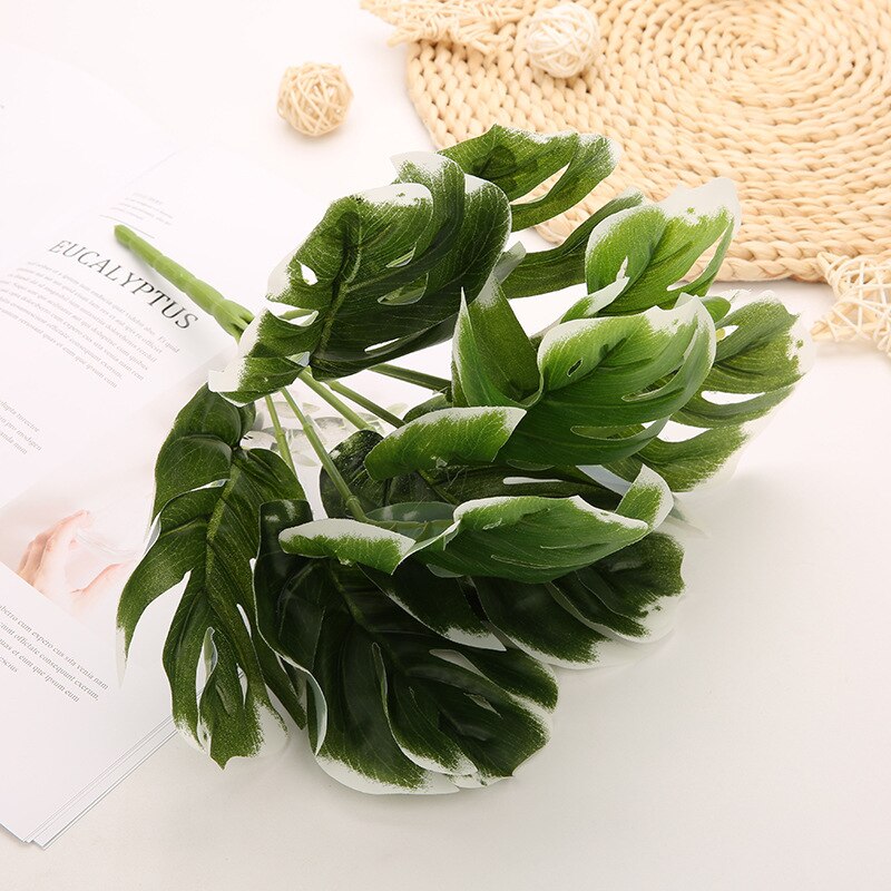 9 głów zielone sztuczne liście monstery: Monstera White Trim