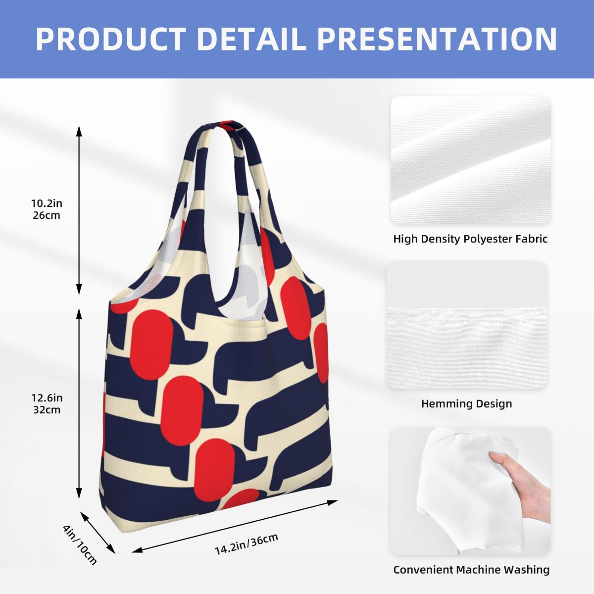 Impressão personalizada cão vermelho mostrar sacolas de compras reutilizáveis orla kiely mantimentos lona shopper bolsa ombro fotografia bolsas