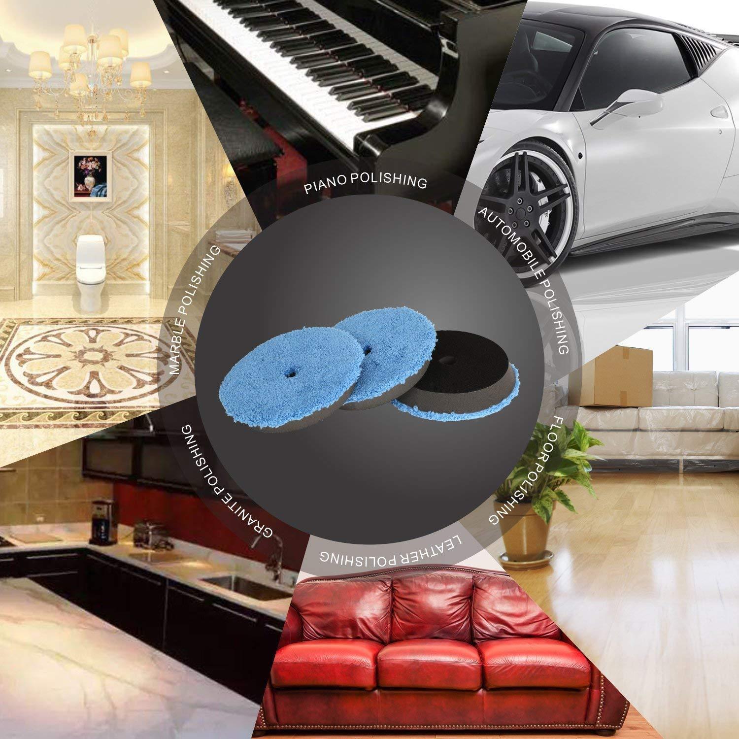 Auto Accessories 3pcs 6" Microfiber Polishing Buffing Cleaning Pad Disc In Blue For Car Detailing Waxing