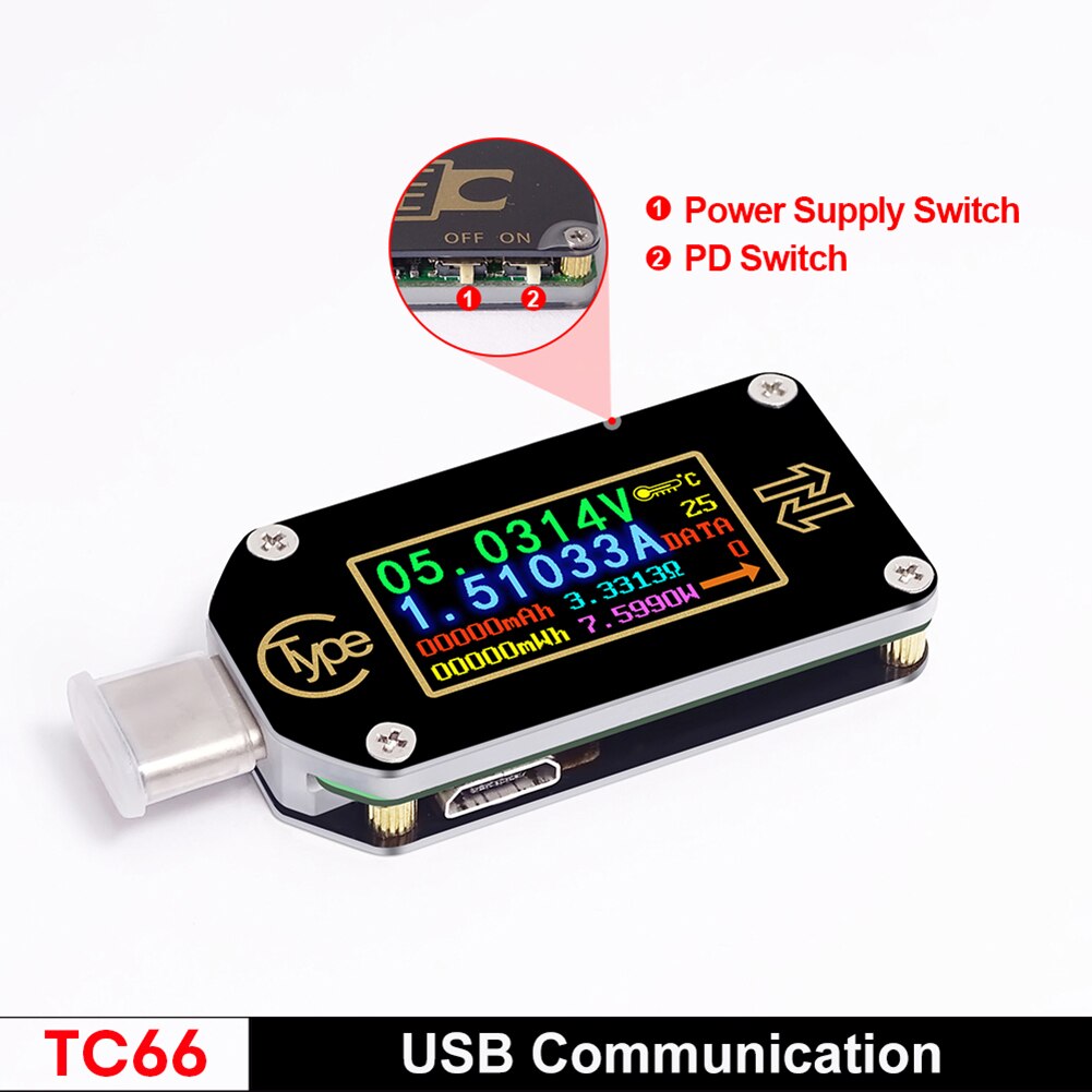 Usb Spanning Tester Detector Meter Digitale Huidige Voltmeter Ampèremeter Capaciteit Monitor Detection Analyzer Testen Gereedschap Usb Tester: TC66
