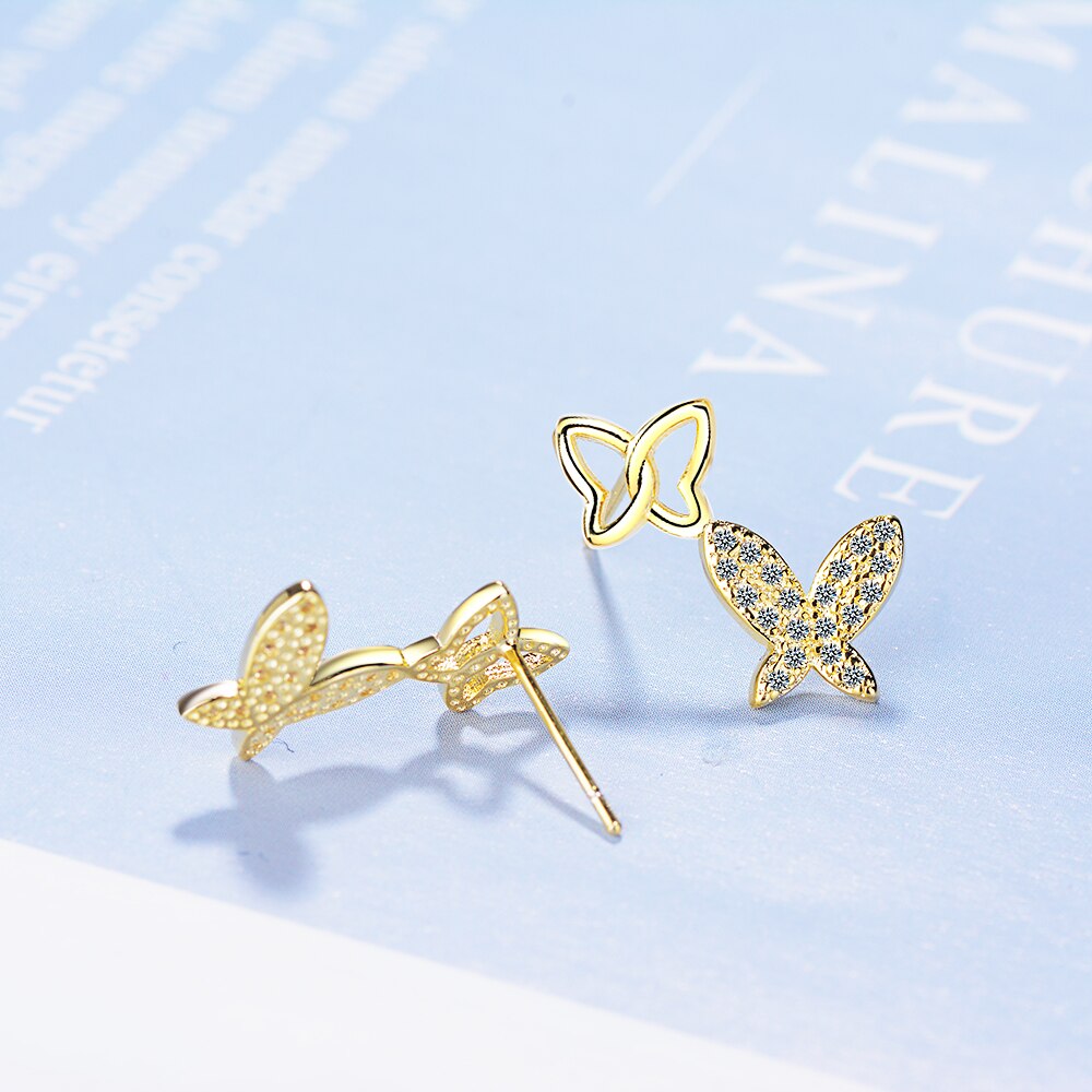 ANENJERY Süße Zarte Schmetterling Ohrringe Silber Farbe Zirkon Ohrringe Für Frauen S-E856