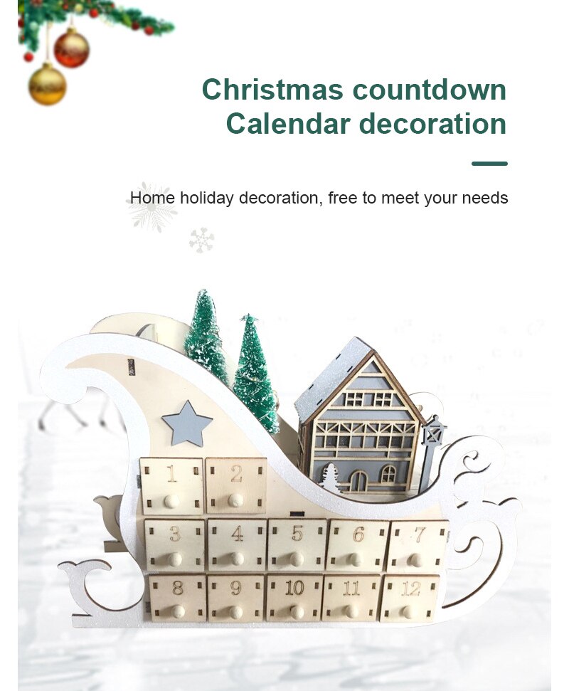 24 Countdown Christmas Calendar Home Sleigh Calendar Wooden Christmas Decoration Box Year Xmas Home Decor