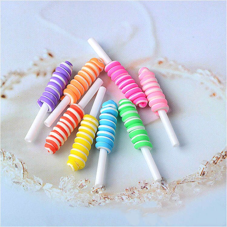 Cabochons en argile polymère arc-en-ciel en spirale, 8 pièces, beauté, sucettes Kawaii, dos plat pour décoration de téléphone DIY