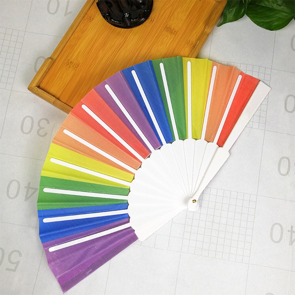 Rainbow Hand Held Folding Fan Dance Fan Chinese Style Fan Wedding Themed Parties Decoration Birthday wachlarz drewniany