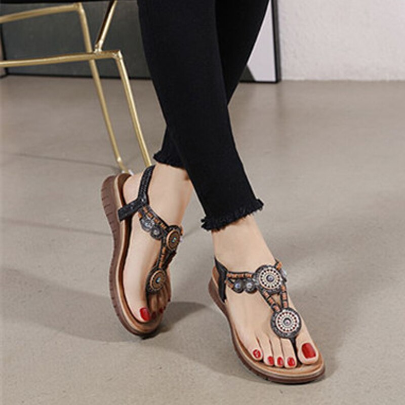 Tongs plates en strass pour femmes, sandales d'été, style bohémien, chaussures confortables à la