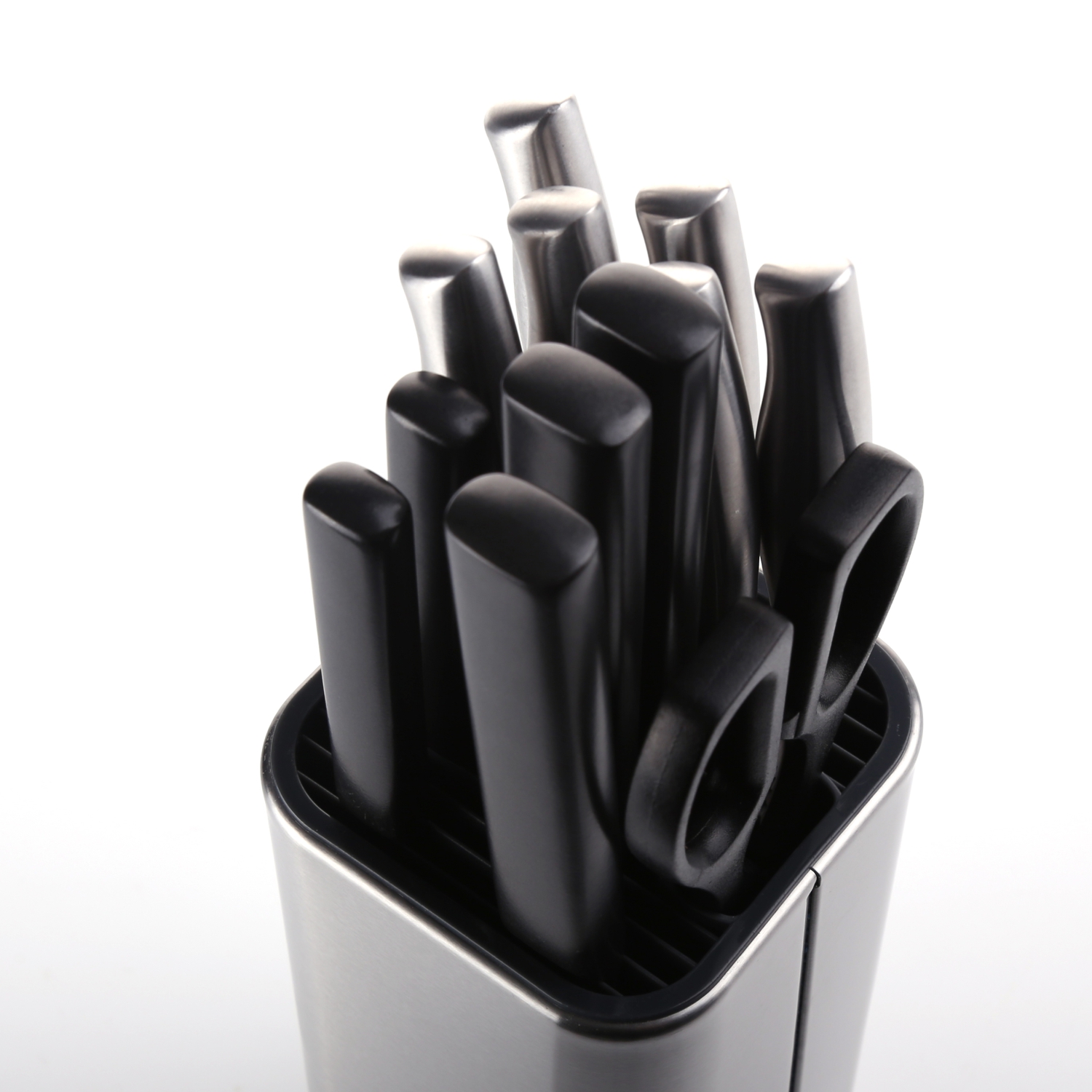 Modern Stainless Steel Knife Block with Scissors-Slot Fingerprint-proof Coated Knives Storage Holder