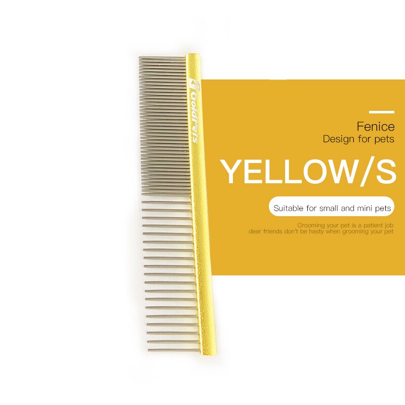 Fenice Rvs Grooming Kam Aluminium Handvat Reiniging Haar Kam Voor Honden/Katten Huisdieren Accessoires: yellow S