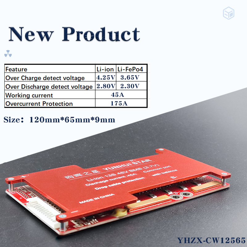 YUNHUI STAR BMS Li-Ion 13S 14S BMS 48V 20A 30A 45A 70A with NTC Temperature Sensor For 18650 Battery Pack Li-ion Commm Port