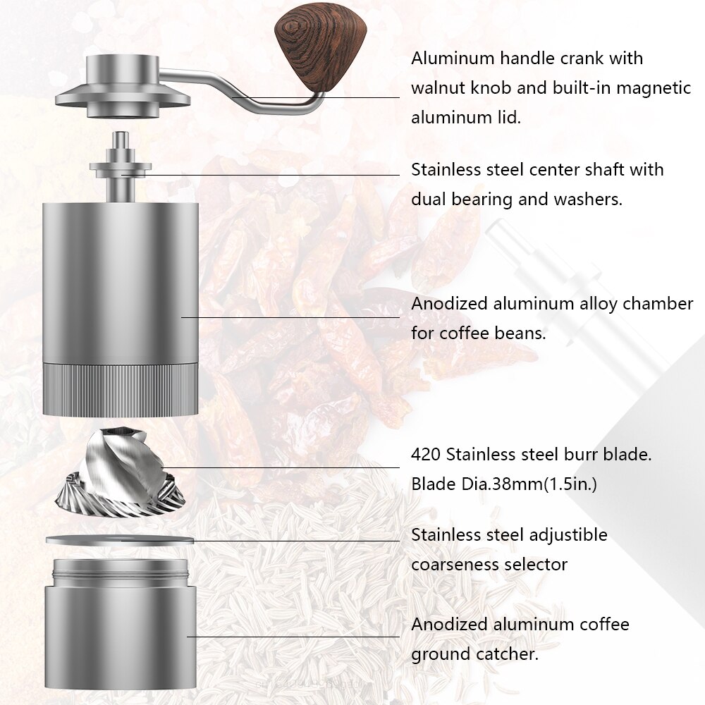 Coffee Grinder Mini Stainless Steel Burr-CNC Hand Manual Coffee Grinder Bean Machine Burr Grinders Mill Kitchen Coffee Machine